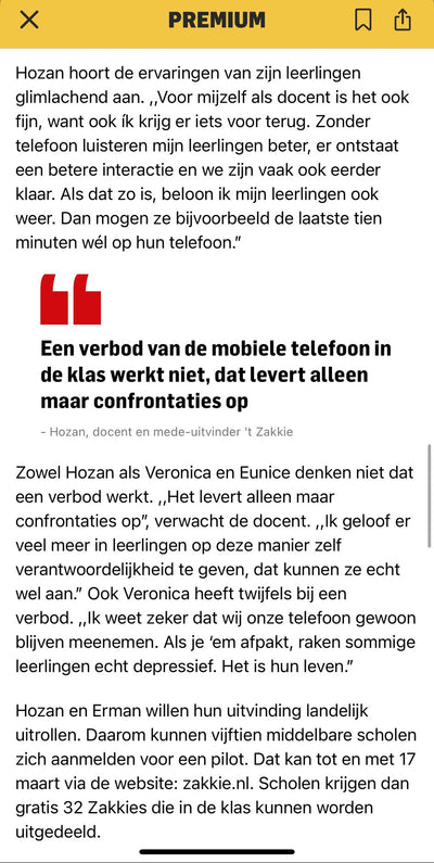 Fragment uit het AD-artikel met een citaat van docent Hozan