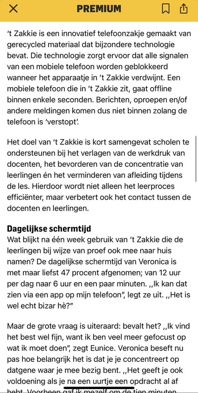Fragment uit het AD-artikel over de werking van t Zakkie