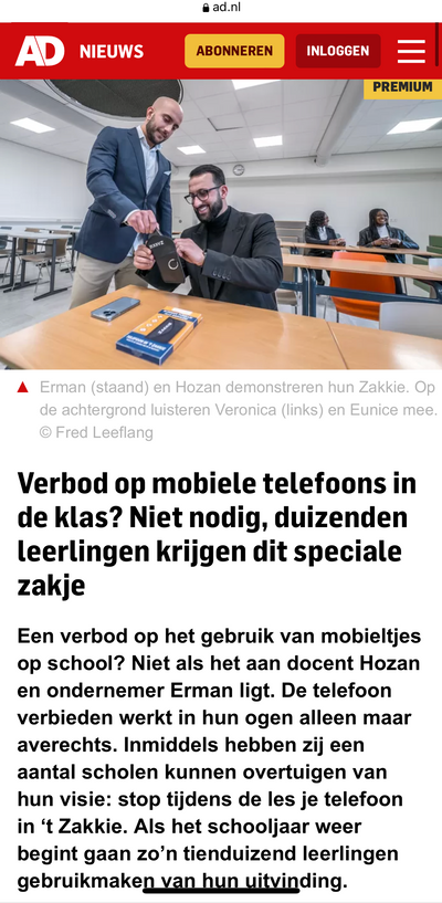 AD-artikel: Verbod op mobiele telefoons in de klas? Niet nodig