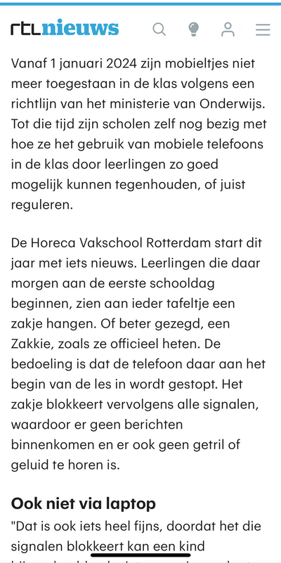 Fragment uit het RTL Nieuws-artikel over de Horeca Vakschool Rotterdam