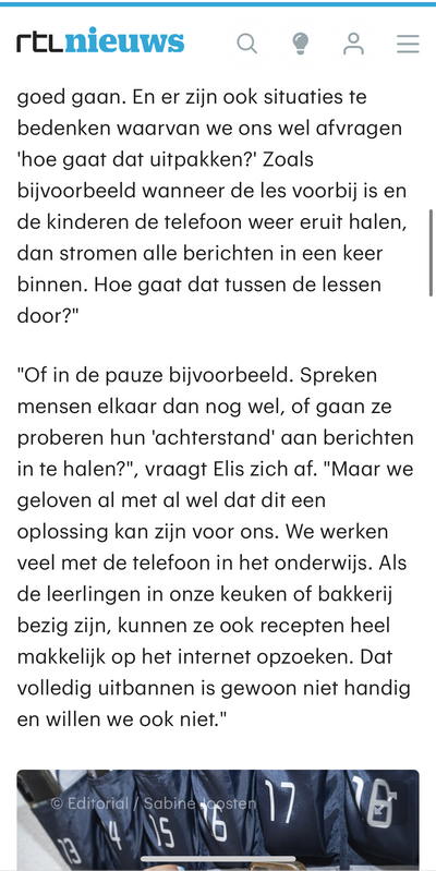 Fragment uit het RTL Nieuws-artikel over pauzes en berichten