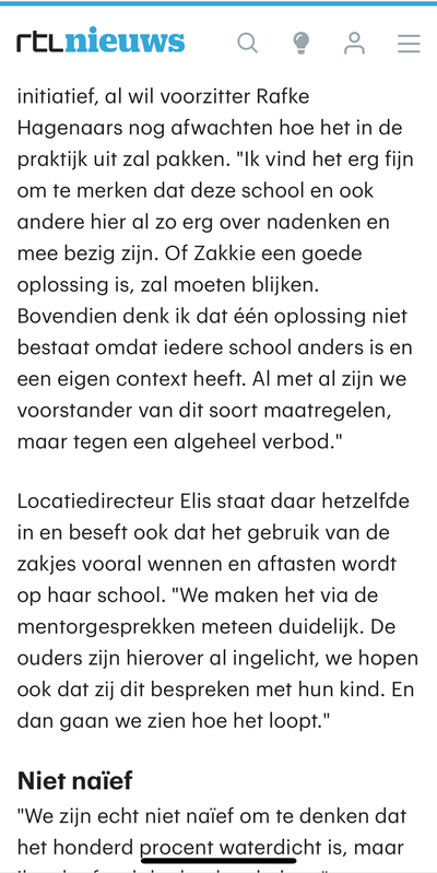 Fragment uit het RTL Nieuws-artikel over draagvlak bij ouders