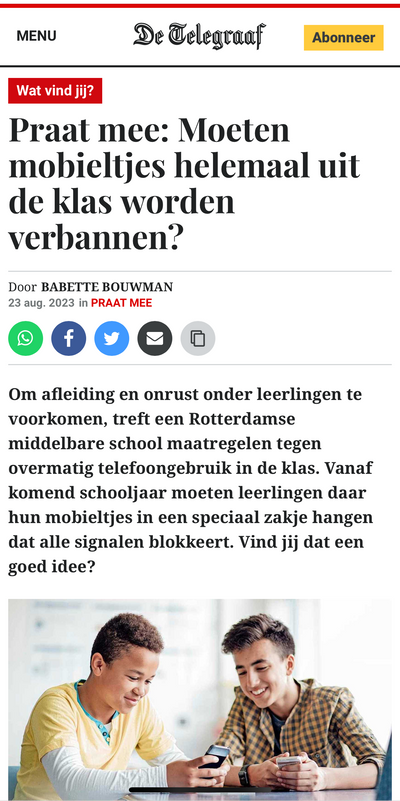 De Telegraaf: Praat mee, moeten mobieltjes helemaal uit de klas worden verbannen