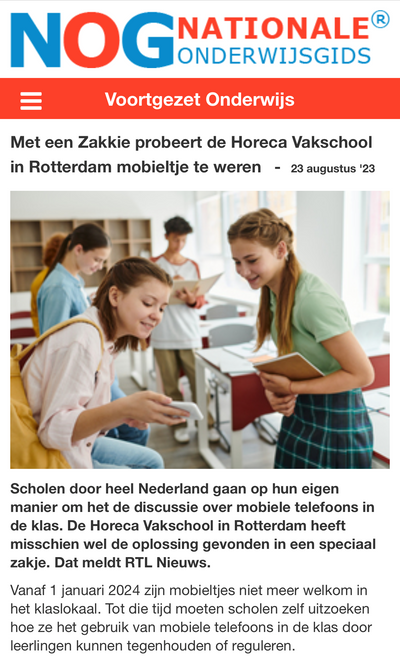 Artikel van Nationale Onderwijsgids over t Zakkie