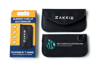 ’t Zakkie bedrukt voor Sint-Jozefscollege Woluwe met verpakking
