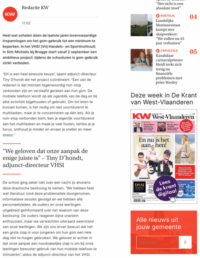 Fragment uit het KW-artikel met een citaat over de aanpak van VHSI