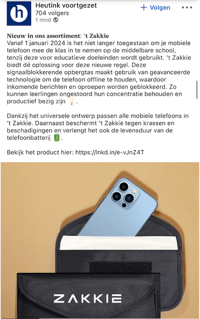 Bericht van Breens over t Zakkie op LinkedIn