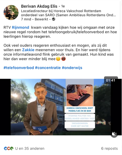 Krantenartikel: Als de les begint gaat je mobiel in t Zakkie automatisch uit